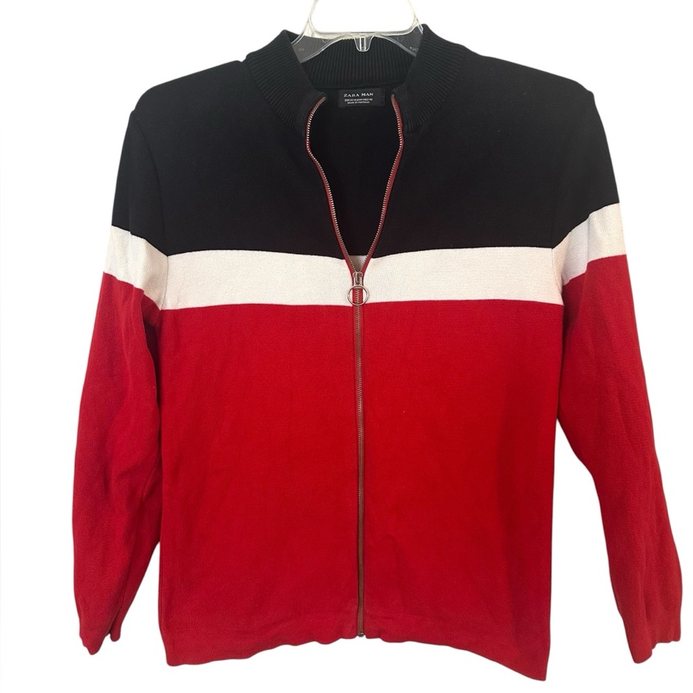 Zara Man Color Blocked Zipper Cardigan Size Medium